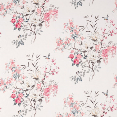 Dekostoff DWAP226295 MAGNOLIA & BLOSSOM Coral-Silver Sanderson