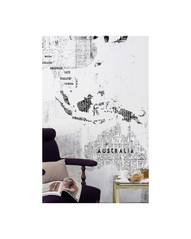 Papel de parede 6500107 NEWSPAPER MAP WHITE - COORDONNE