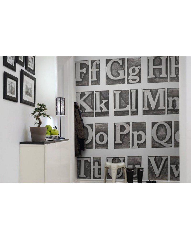 Papel Pintado R11061 Letterpress, metal - REBEL WALLS