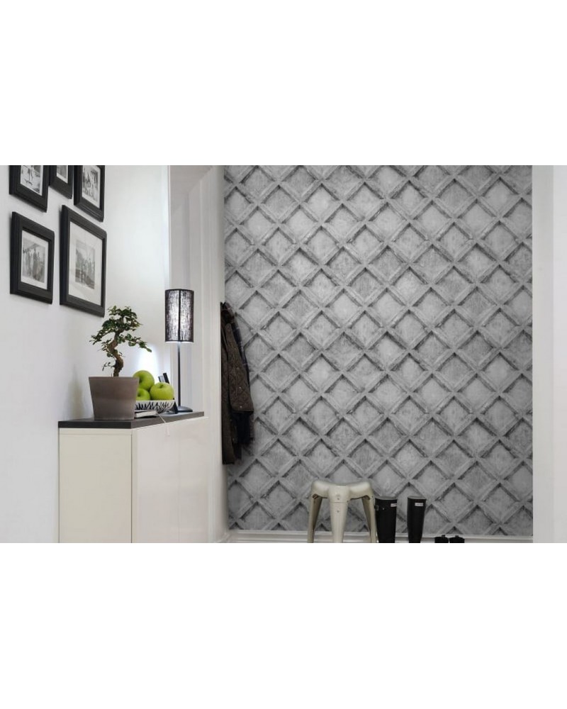 Wallpaper R12782 Concrete Trellis, grey - REBEL WALLS