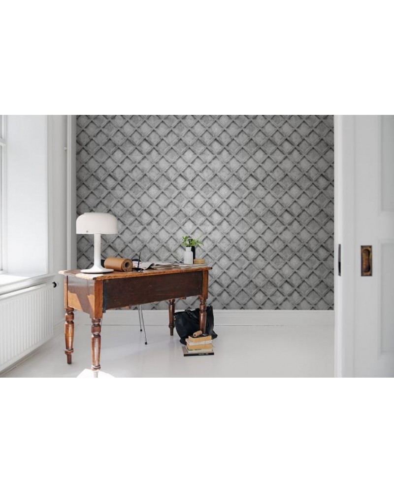 Wallpaper R12782 Concrete Trellis, grey - REBEL WALLS