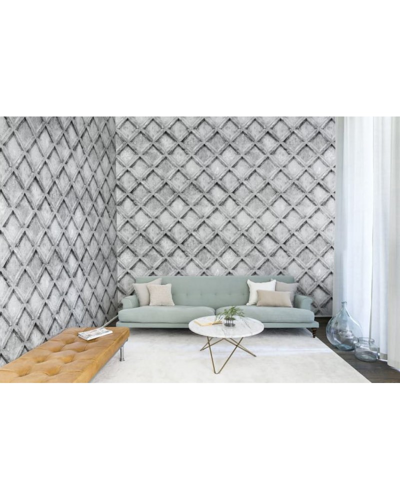 Wallpaper R12782 Concrete Trellis, grey - REBEL WALLS