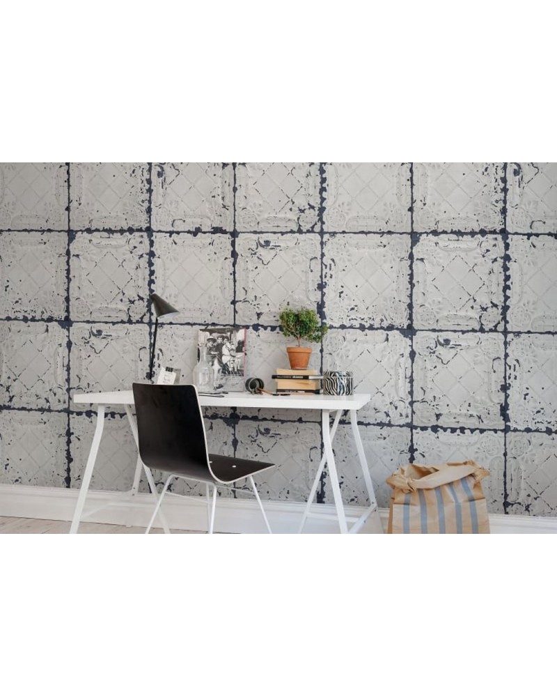 Carta da Parati R12802 Tin Plates, Nebraska, white - REBEL WALLS