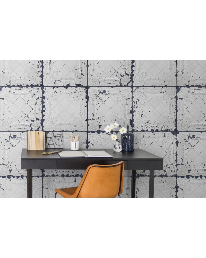 Carta da Parati R12802 Tin Plates, Nebraska, white - REBEL WALLS