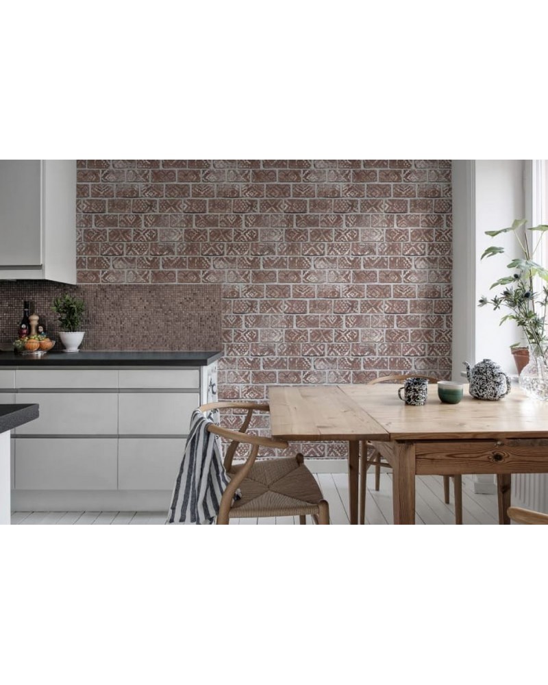 Papier peint R15231 Decorated Bricks, Red - REBEL WALLS