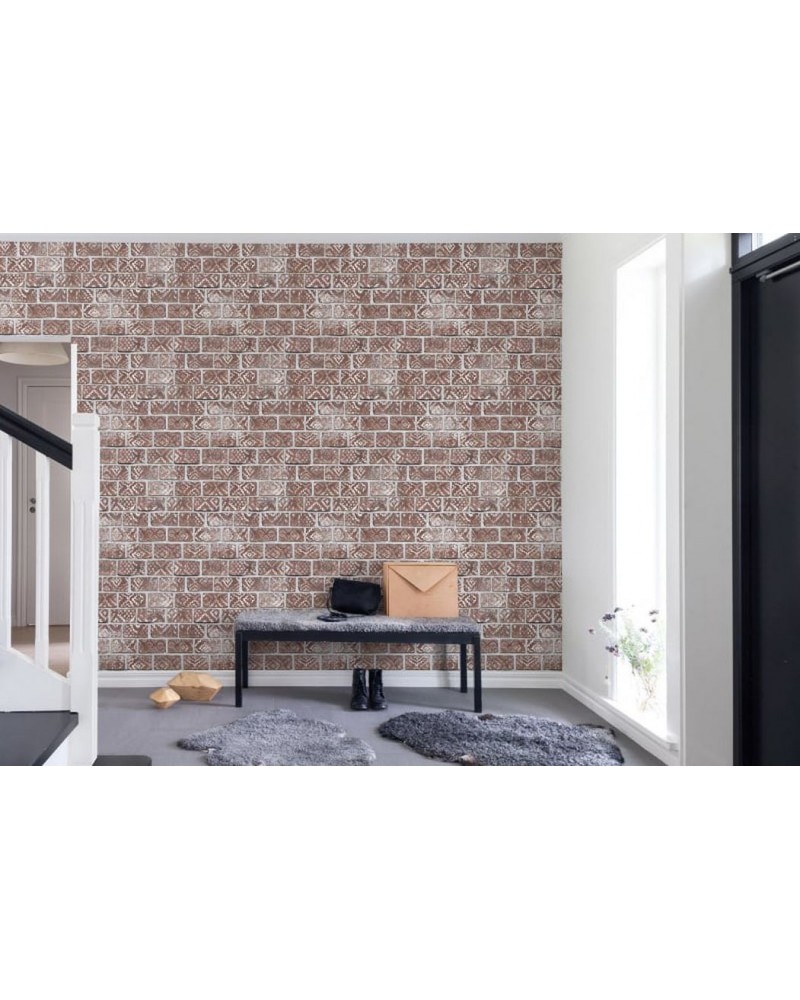 Tapete R15231 Decorated Bricks, Red - REBEL WALLS