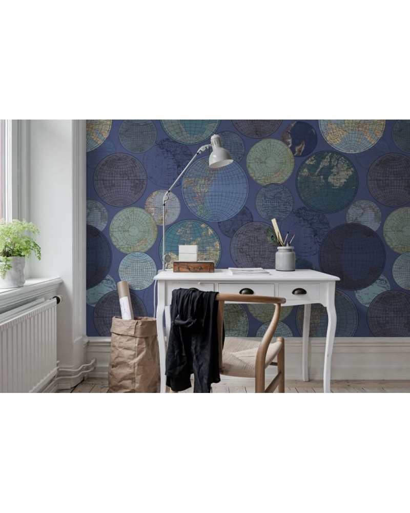 Tapete R13883 Globes Gathering, Blue - REBEL WALLS