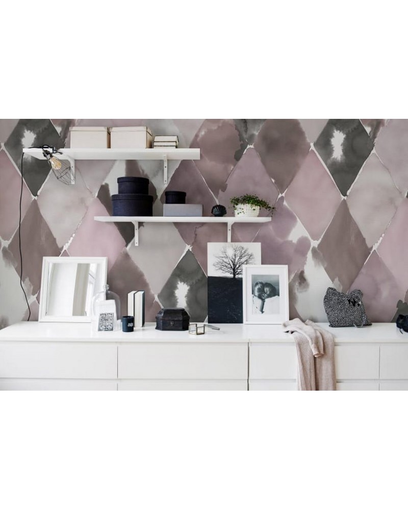 Carta da Parati R15571 Big Harlequin, Plum - REBEL WALLS
