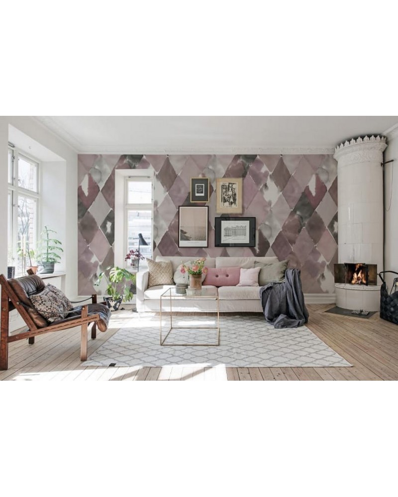 Carta da Parati R15571 Big Harlequin, Plum - REBEL WALLS