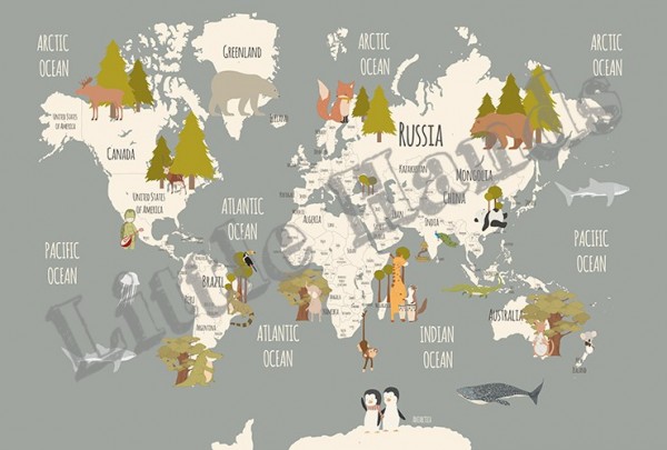 Papier peint Animals World Map III - LITTLE HANDS