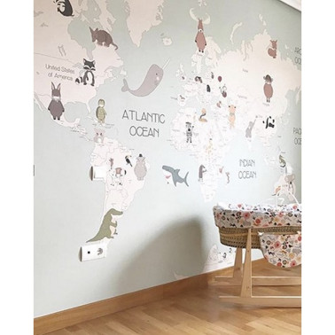 Carta da Parati Animals World Map IV - LITTLE HANDS