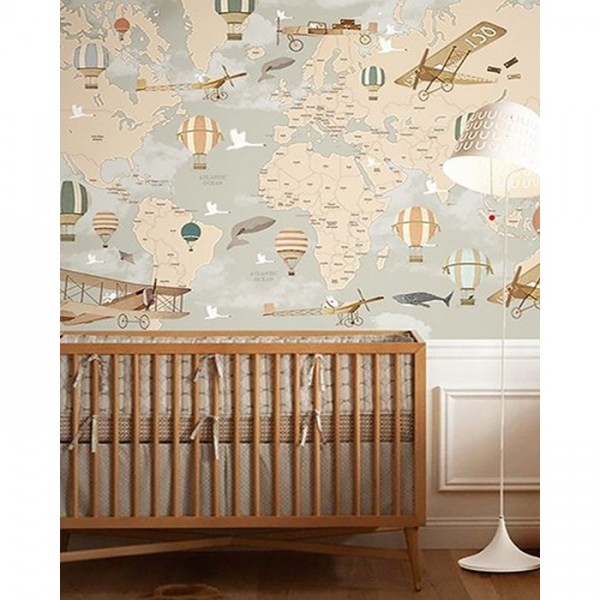 Tapete Balloon Ride World Map - LITTLE HANDS