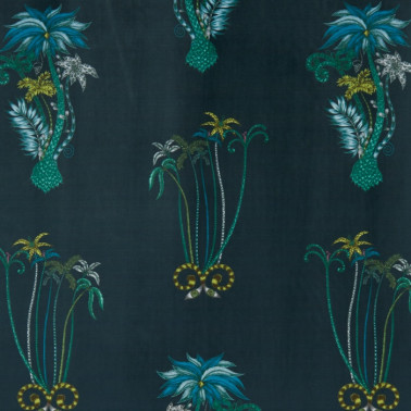 Tecido JUNGLE PALMS NAVY VELVET F1209-01 CLARKE & CLARKE
