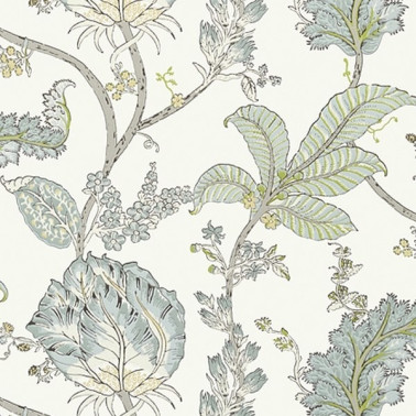 Papier peint KALAMKARI VINE AT78740 Yellow Aqua - ANNA FRENCH