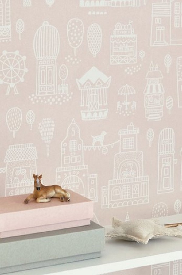 Papier peint Small Town Dusty Pink 118-03 - MAJVILLAN