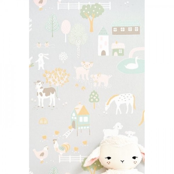 Papel de parede My Farm Soft Grey 127-01 - MAJVILLAN