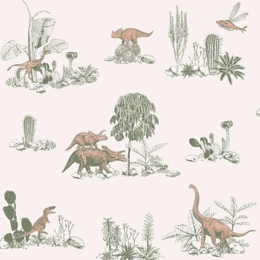 Wallpaper Classic Dino Wallpaper Pink Green - SIAN ZENG