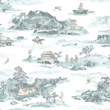 Wallpaper Classic Mountains Blue-Peach - SIAN ZENG