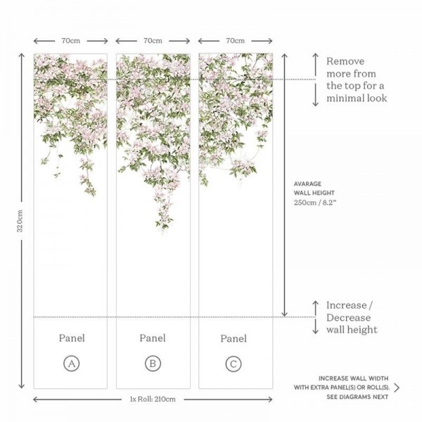 Carta da Parati Classic Clematis Mural Wallpaper White - SIAN ZENG