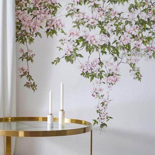 Carta da Parati Classic Clematis Mural Wallpaper White - SIAN ZENG