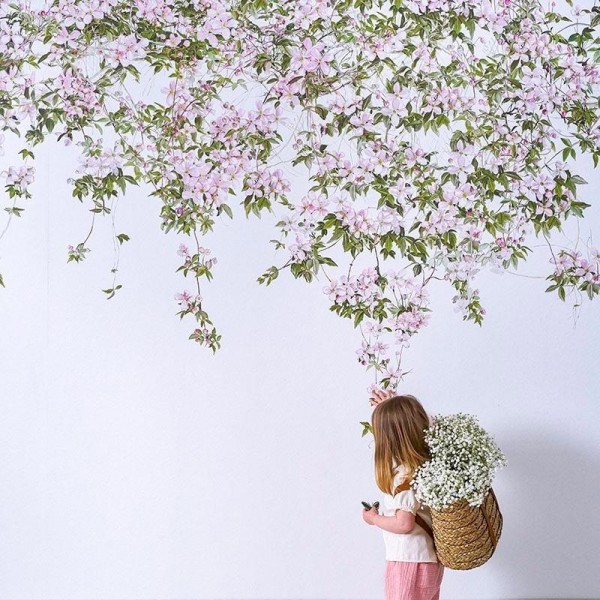 Carta da Parati Classic Clematis Mural Wallpaper White - SIAN ZENG