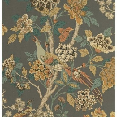 Papier peint Hydrangea Bird Charcoal Sienna BW450912 - GP & JBAKER