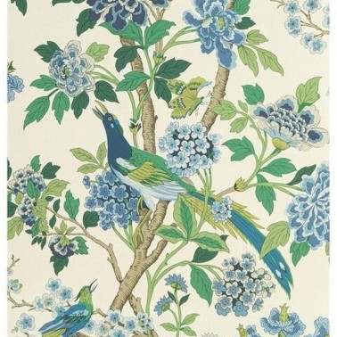 Papel de parede Hydrangea Bird Emerald Blue BW450911 - GP & JBAKER