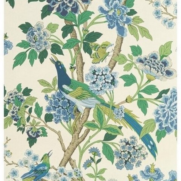 Carta da Parati Hydrangea Bird Emerald Blue BW450911 - GP & JBAKER Carta da Parati Hydrangea Bird Emerald Blue BW450911 - GP & JBAKER