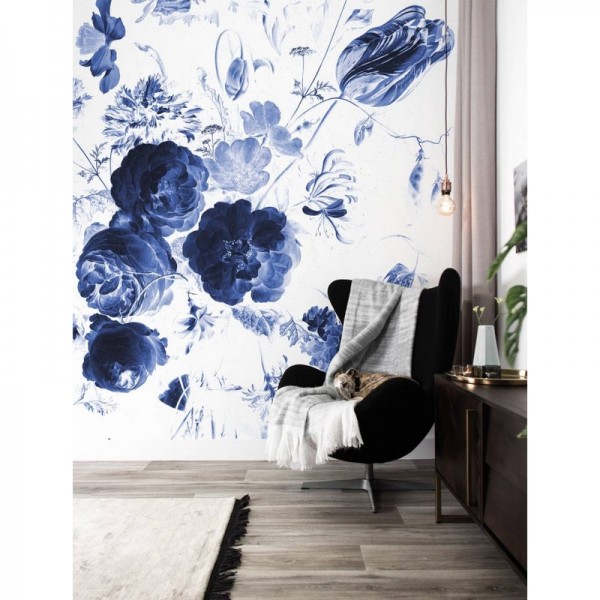 WP-207 Wall Mural Royal Blue Flowers 1