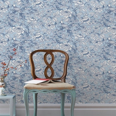 Fleurs bleues et oiseaux de...