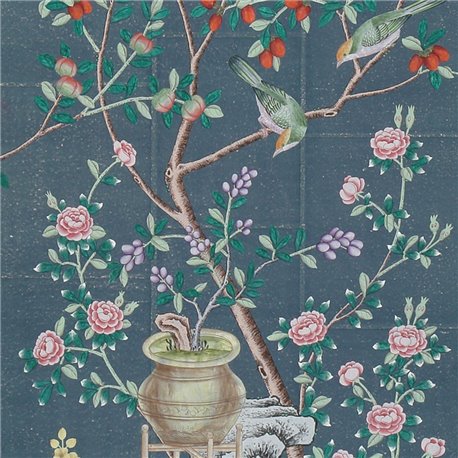 Jardinières & Citrus Trees Standard on Dark Blue India rea paper