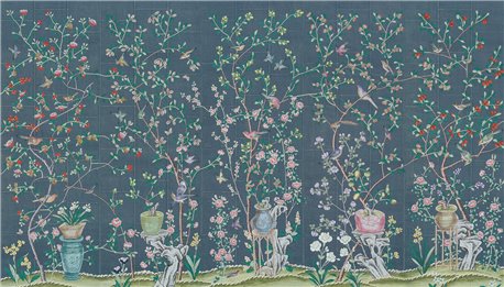 Jardinières & Citrus Trees Standard on Dark Blue India rea paper
