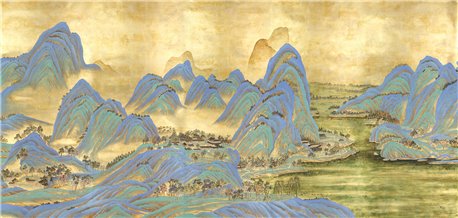 A Thousand Li of Rivers and Mountains A Thousand Li of Rivers and Mountains Original on Deep Rich Gold giled paper with gold pea