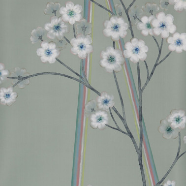 Anemones in Light Daybreak on Blue Grey dyed silk