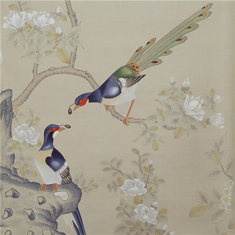 Japanese Garden Full cusxtom on Faint Gold metallic silk