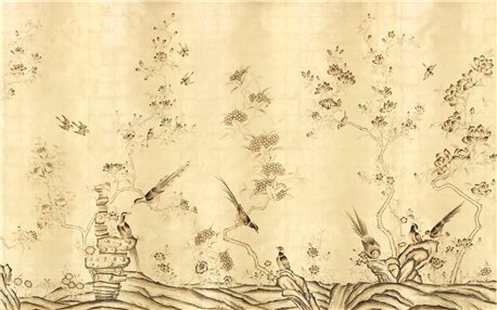 Japanese Garden Dark Lacquer on Deep Rich Gold gilded silk