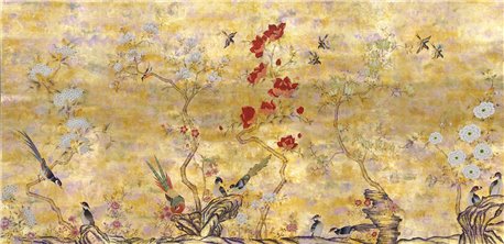 Japanese Garden Original on Deep Rich Gold gilded paper