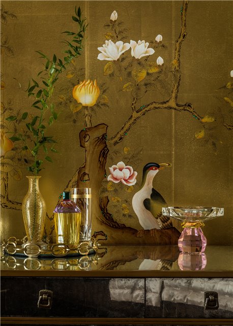 Japanese Garden Original on Deep Rich gold gilded paper with broze pearlescent antiquing