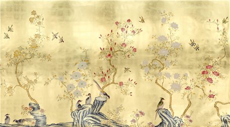 Japanese Garden Original on Deep Rich gold gilded paper with broze pearlescent antiquing