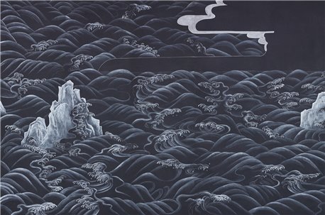 Matsushima Waves Roka on Edo Night painted silk