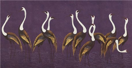 Sarus Cranes Original on Edo purple painted Xuan paper