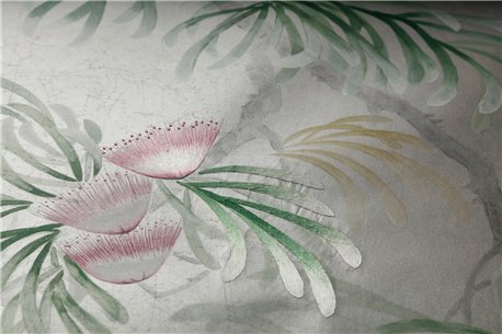Silk Tree Colourway SC-92 on Crackled Silver on Shell Pink metallic silk