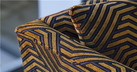 MODERNIST JACQUARD VELVET 02 GOLD OVER BLUE