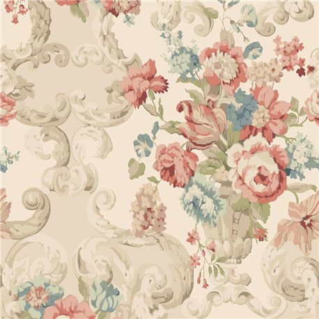 Floral Rococo Red Green FG103-V117 Floral Rococo Red Green FG103-V117
