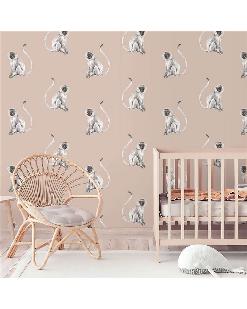 ANIMAL WALLPAPER - FUNKY MONKEY LIGHT BLUSH