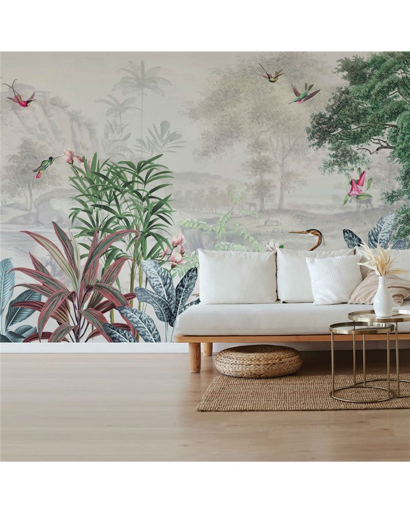 TROPICAL WALLPAPER - SCENIC LANDSCAPE - OFF WHITE