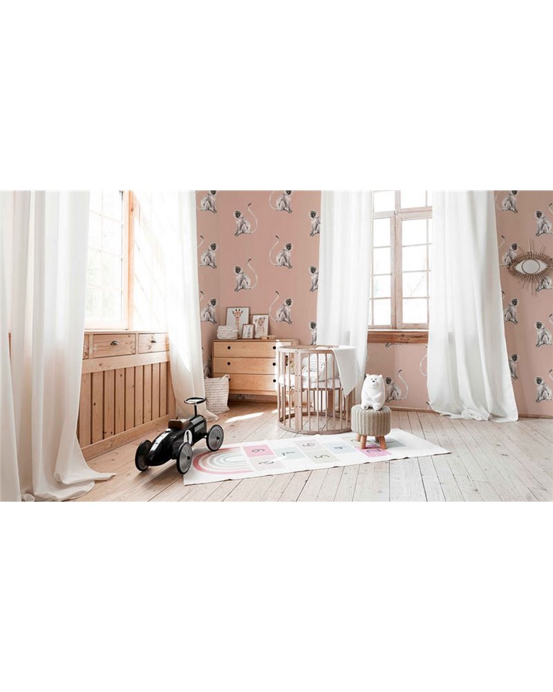 ANIMAL WALLPAPER - FUNKY MONKEY LIGHT BLUSH