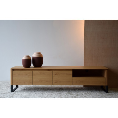 MUEBLE TV ROBLE NATURAL MATE ACERO NEGRO REF. 34H256RN