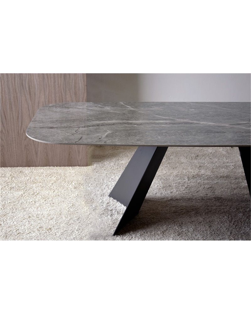 MESA COMEDOR CERAMICO GRIS BLANCO METAL REF. 34AC809
