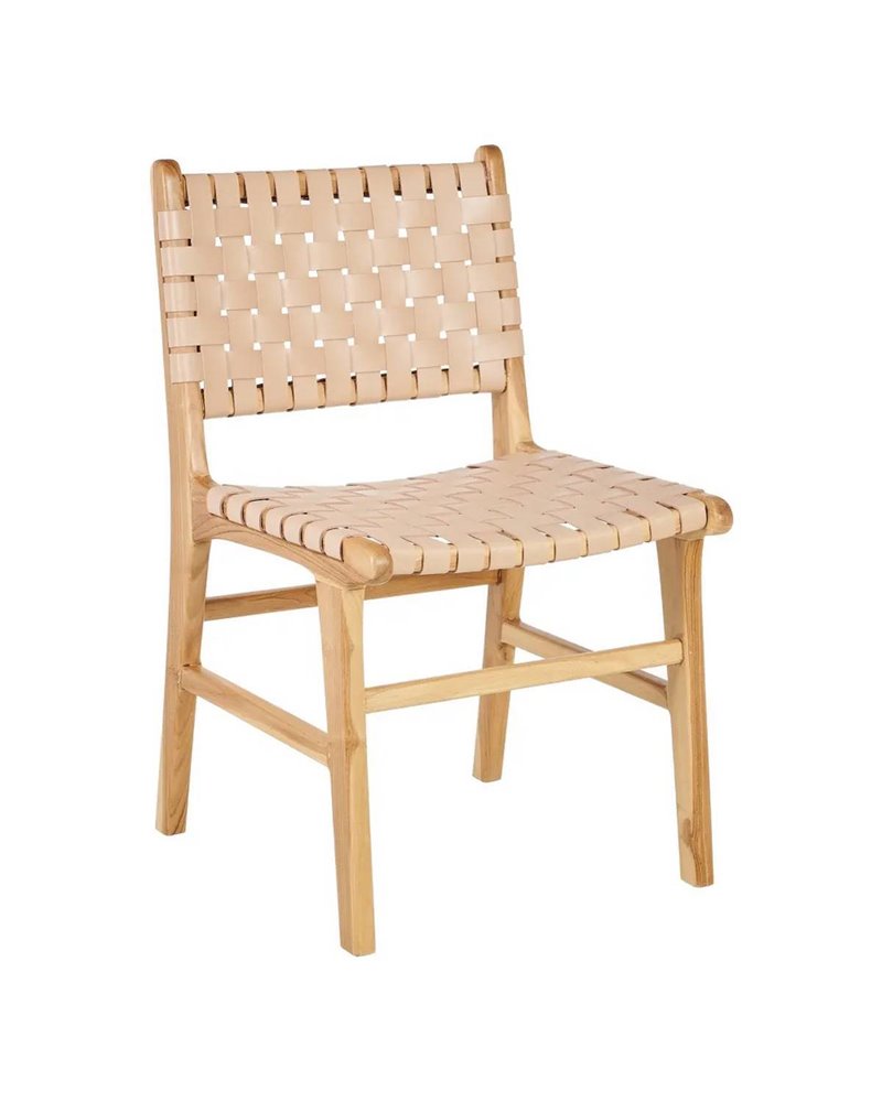 SILLA BEIGE MADERA TECA-PIEL 50 X 56 X 87 CM REF.600386 SILLA BEIGE MADERA TECA-PIEL 50 X 56 X 87 CM REF.600386